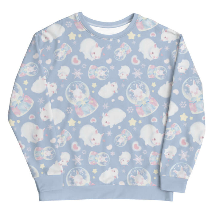 Snow Bunny kawaii sweatshirt with fluffy white bunnies and snow globes