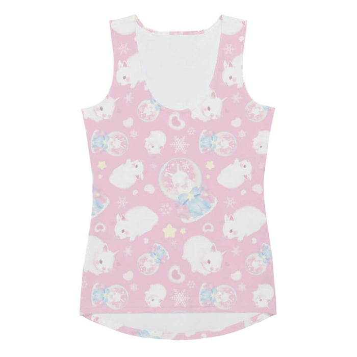 Snow Bunny kawaii tank top with snow globes and drifting snowflakes