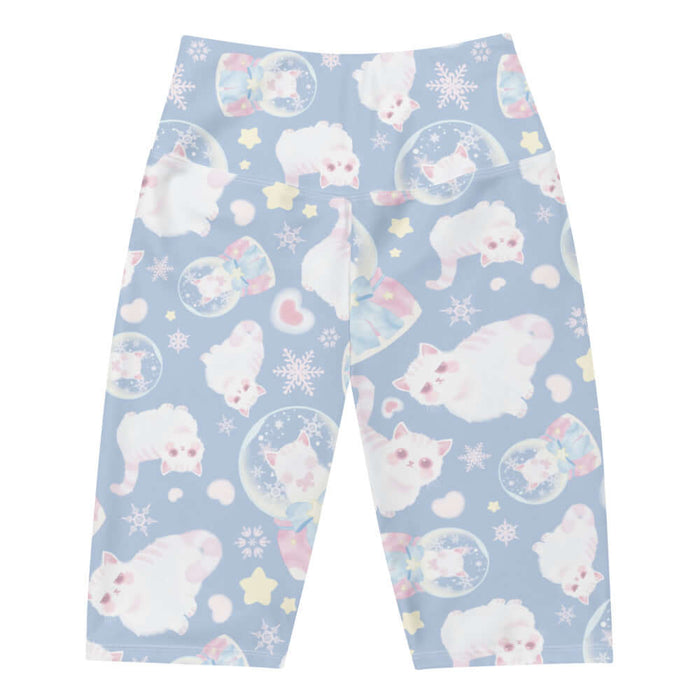 Snow Kitten kawaii biker shorts with snow globes and drifting snowflakes