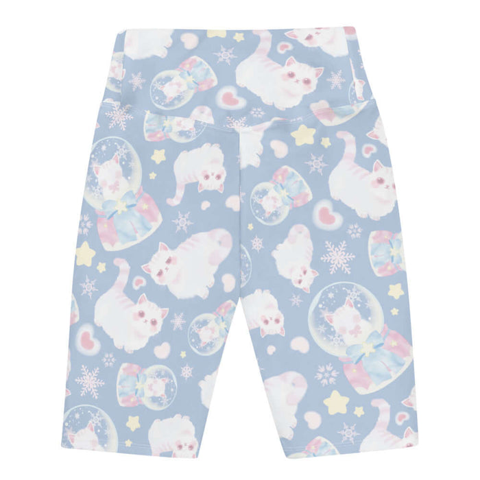Snow Kitten kawaii biker shorts with fluffy kittens and cream stars