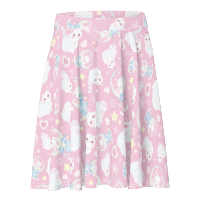 Snow Kitten kawaii skater skirt with fluffy white kittens and snow globes