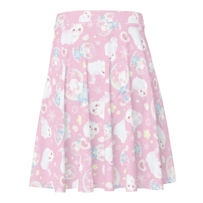 Snow Kitten kawaii skater skirt with blushing kittens and blue and pink bows