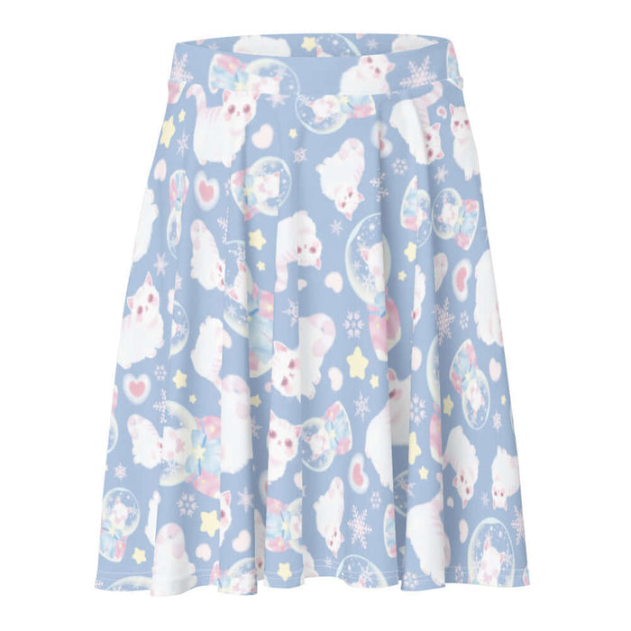 Snow Kitten kawaii skater skirt with snow globes and drifting snowflakes