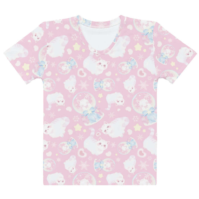 Snow Kitten kawaii tee with fluffy white kittens and snow globes