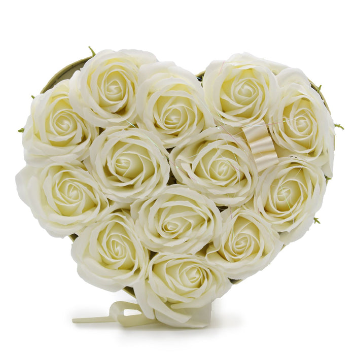 Soap Flower Gift Bouquet - 13 Cream Roses - Heart 🇬🇧