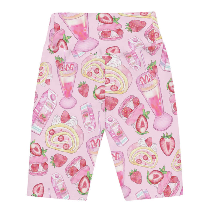 Pink kawaii Strawberry biker shorts with frosted roll cakes and milkshakes
