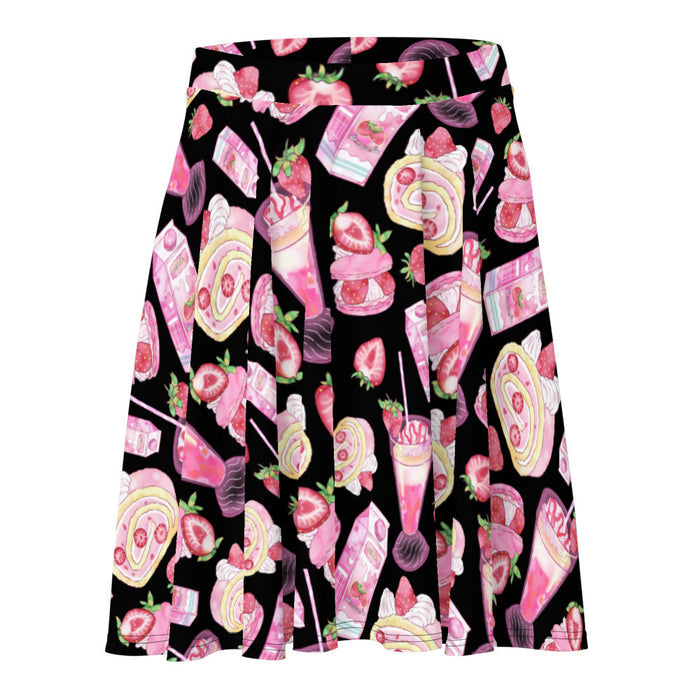 Pink kawaii Strawberry skater skirt with macarons and whole berries