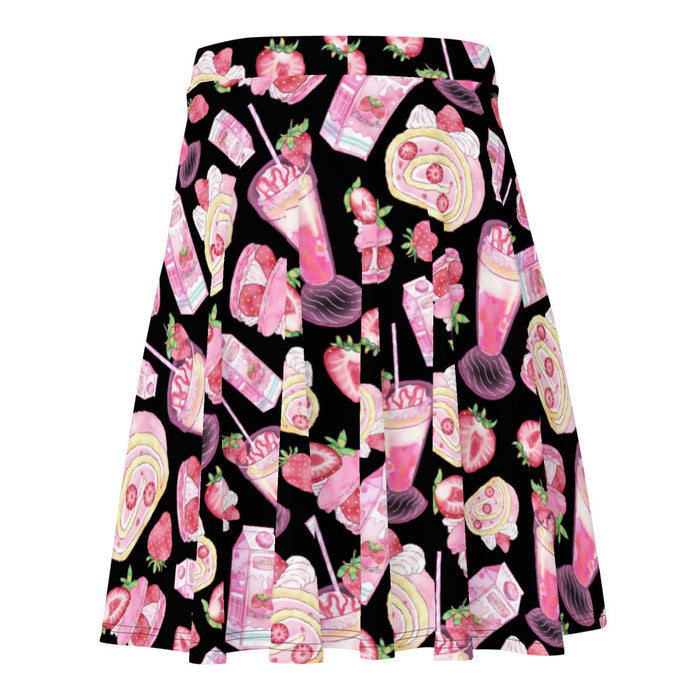 Pink kawaii Strawberry skater skirt with frosted roll cakes and milkshakes