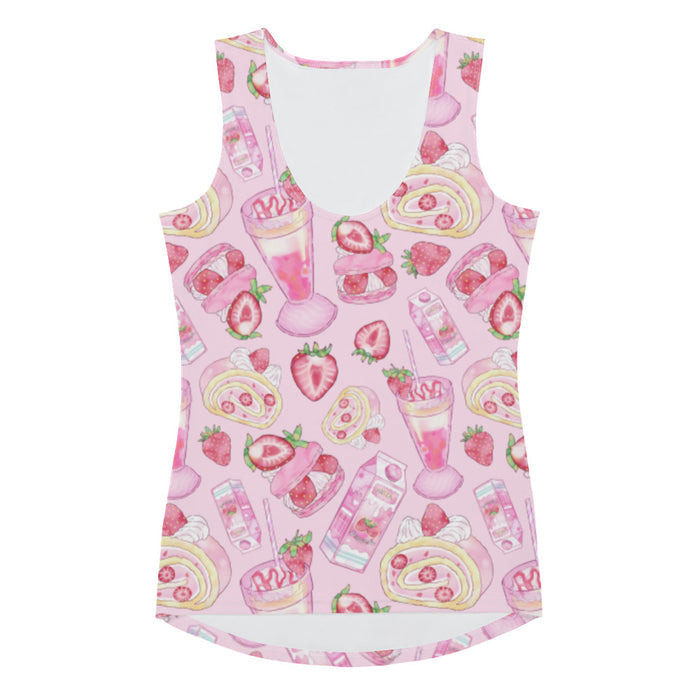 Pink kawaii Strawberry tank top with macarons and strawberry milk cartons