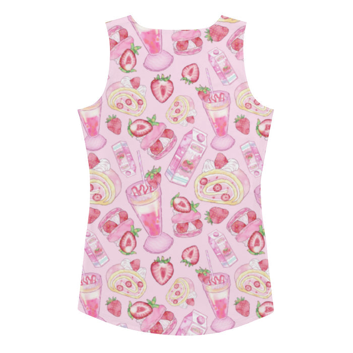 Pink kawaii Strawberry tank top with macarons and milkshakes