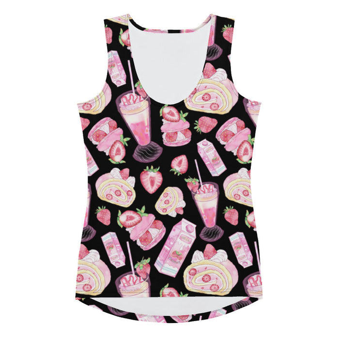 Pink kawaii Strawberry tank top with macarons and whole berries