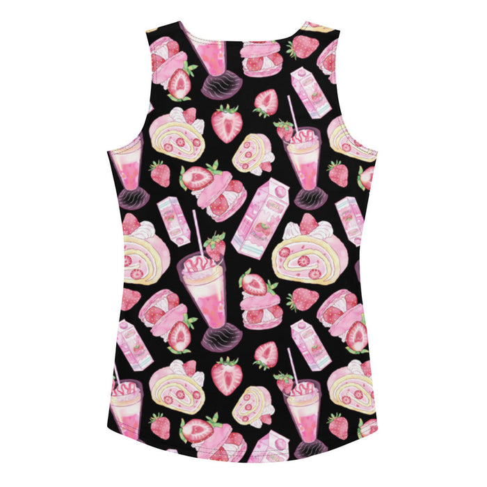 Pink kawaii Strawberry tank top with strawberry milk cartons and milkshakes