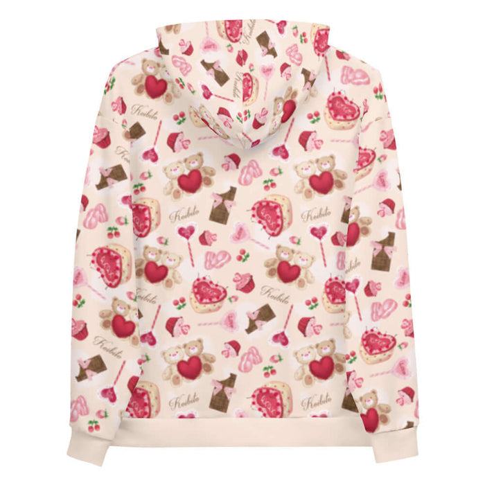 Sugar Sweetheart kawaii hoodie with love-note lollipops and lace doily hearts