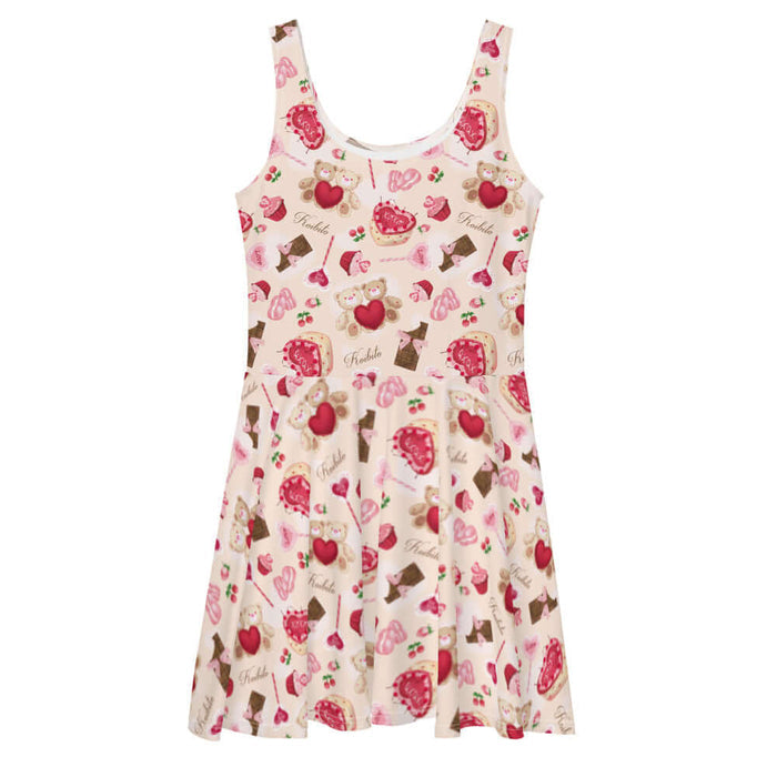 Sugar Sweetheart kawaii skater dress with hugging teddy bears and XOXO heart cakes