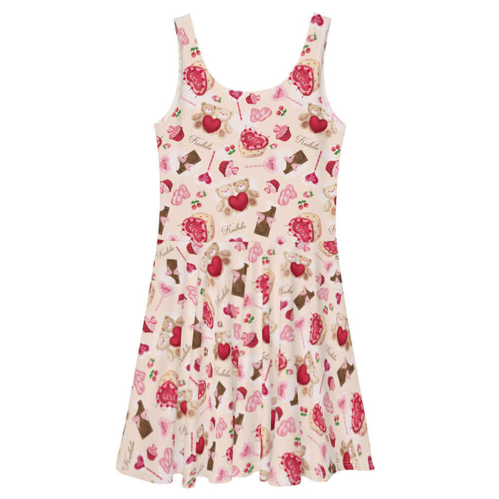 Sugar Sweetheart kawaii skater dress with ribbon-tied chocolate bars and strawberries