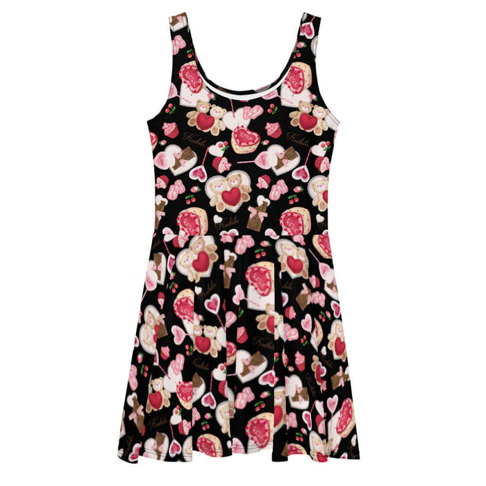 Sugar Sweetheart kawaii skater dress with heart-shaped macarons and paired cherries