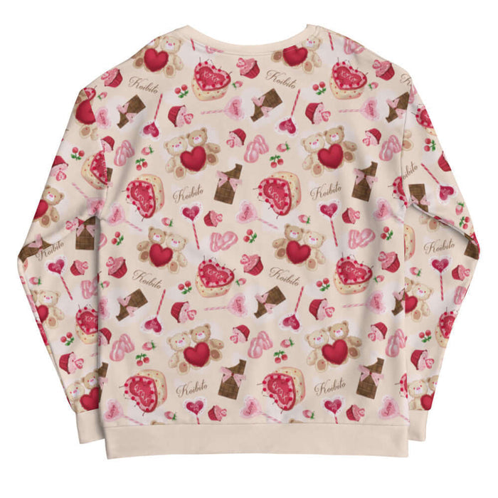Sugar Sweetheart kawaii sweatshirt in pastel pink with cherry-topped cupcakes and hugging teddy bears