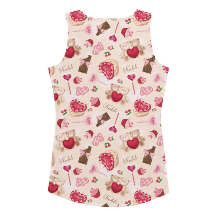 Sugar Sweetheart kawaii tank top with heart-shaped macarons and paired cherries