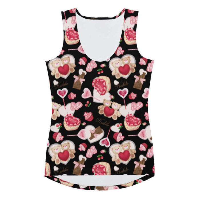 Sugar Sweetheart kawaii tank top with love-note lollipops and lace doily hearts