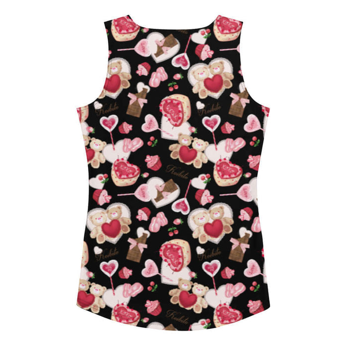 Sugar Sweetheart kawaii tank top with cherry-topped cupcakes and hugging teddy bears