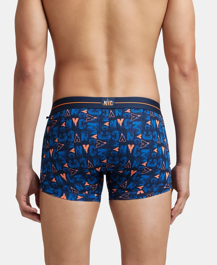 Super Combed Cotton Elastane Printed Trunk with Ultrasoft Waistband - Navy & Orange