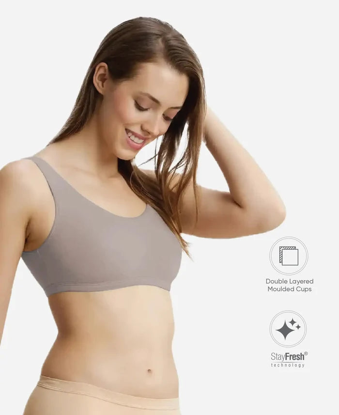 Super Combed Cotton Elastane Stretch Slip On Lounge Bra With StayFresh Treatment - Mocha