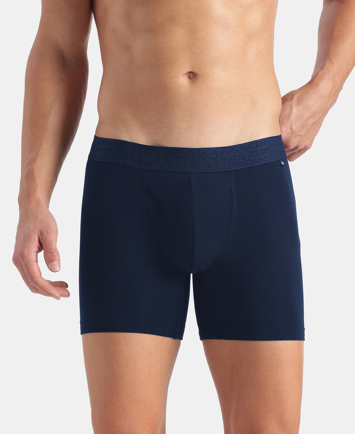 Super Combed Cotton Elastane Stretch Solid Boxer Brief with StayFresh Treatment - Navy