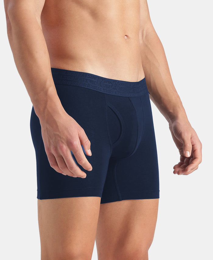 Super Combed Cotton Elastane Stretch Solid Boxer Brief with StayFresh Treatment - Navy