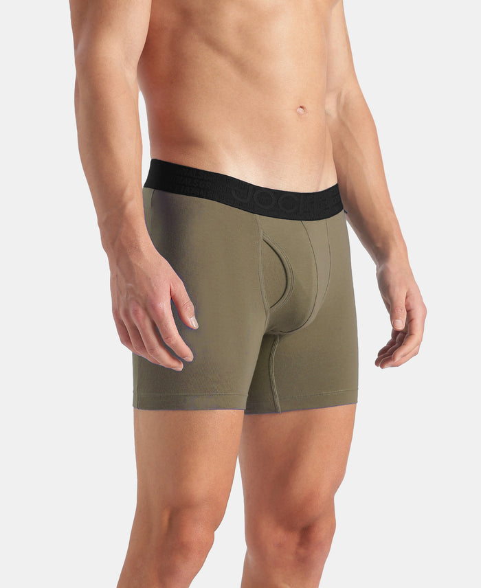 Super Combed Cotton Elastane Stretch Solid Boxer Brief with StayFresh Treatment - Earth