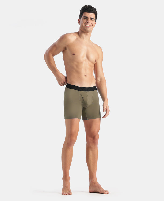 Super Combed Cotton Elastane Stretch Solid Boxer Brief with StayFresh Treatment - Earth