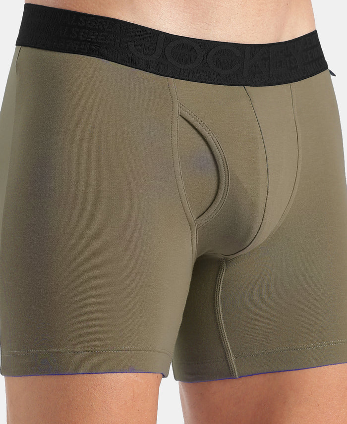 Super Combed Cotton Elastane Stretch Solid Boxer Brief with StayFresh Treatment - Earth