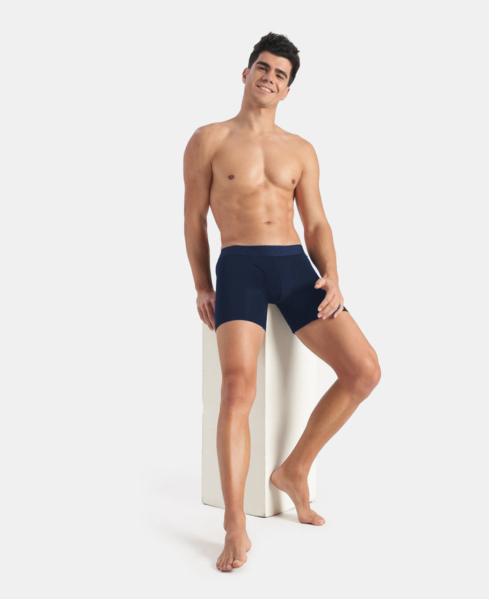 Super Combed Cotton Elastane Stretch Solid Boxer Brief with StayFresh Treatment - Navy
