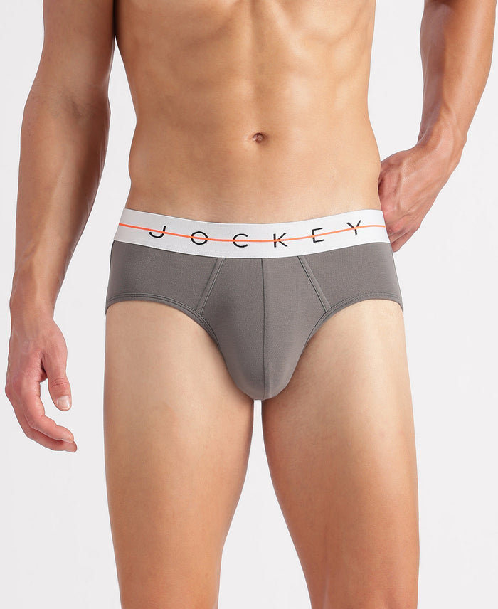 Super Combed Cotton Elastane Stretch Solid Brief with Ultrasoft Waistband - Gunmetal & Purple Dove (Pack of 2)