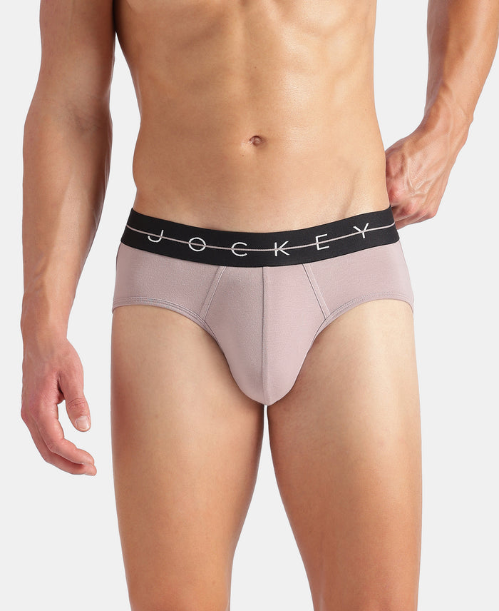 Super Combed Cotton Elastane Stretch Solid Brief with Ultrasoft Waistband - Gunmetal & Purple Dove (Pack of 2)
