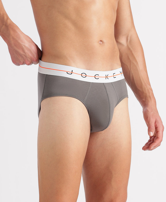 Super Combed Cotton Elastane Stretch Solid Brief with Ultrasoft Waistband - Gunmetal & Purple Dove (Pack of 2)