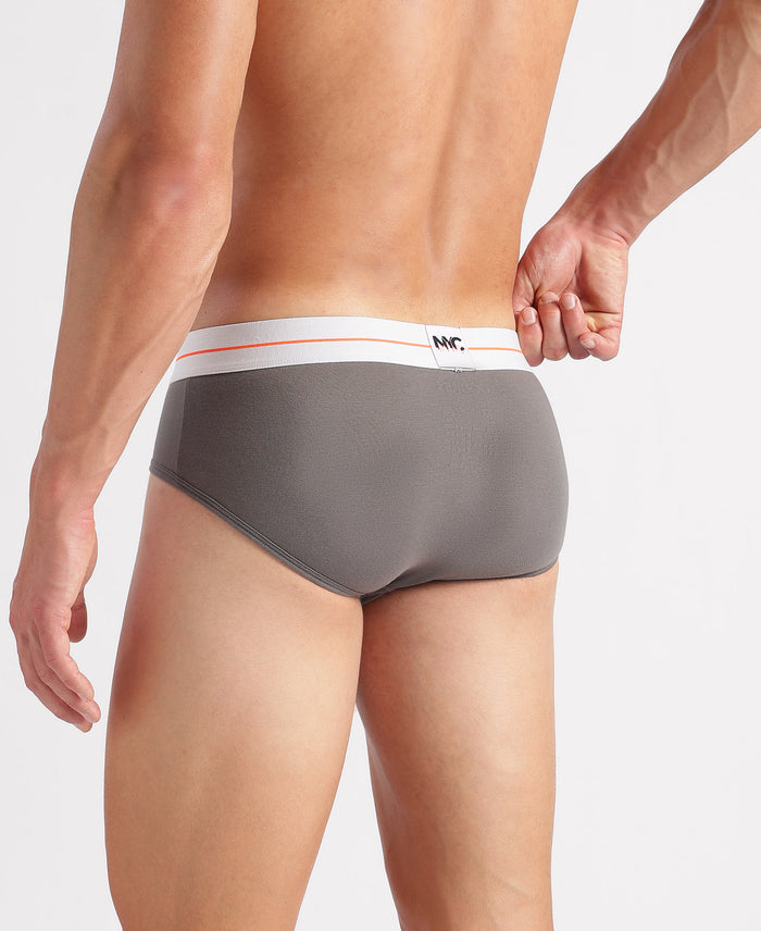Super Combed Cotton Elastane Stretch Solid Brief with Ultrasoft Waistband - Gunmetal & Purple Dove (Pack of 2)