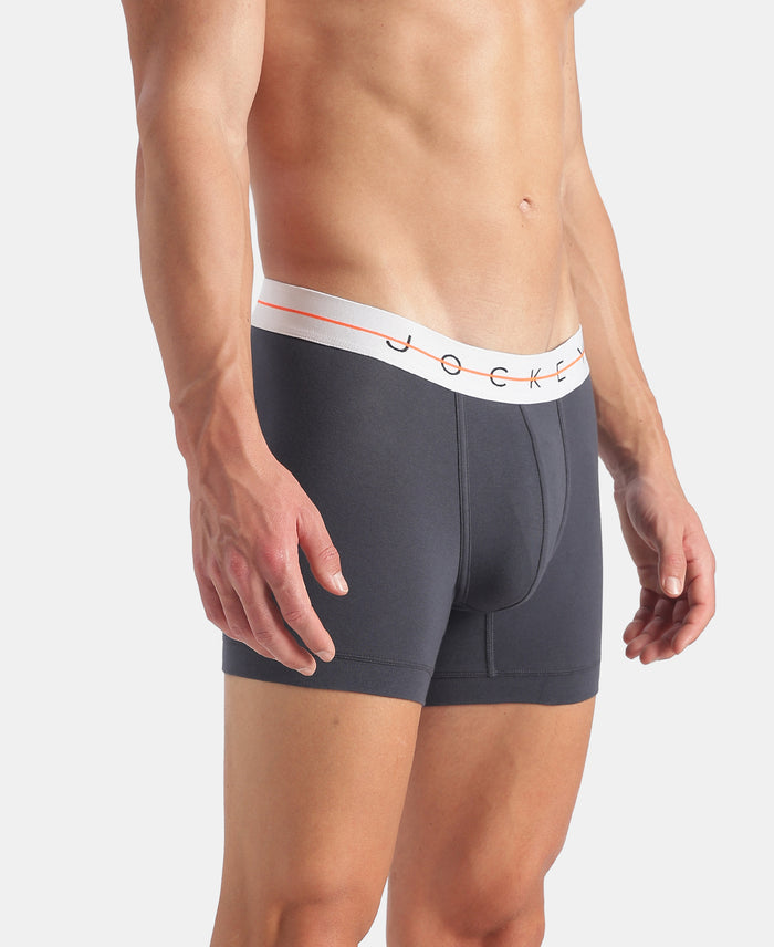 Super Combed Cotton Elastane Stretch Solid Trunk with Ultrasoft Waistband - Black & Golden Poppy (Pack of 2)