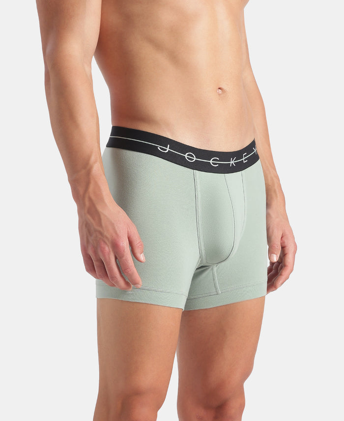 Super Combed Cotton Elastane Stretch Solid Trunk with Ultrasoft Waistband - Black & Golden Poppy (Pack of 2)