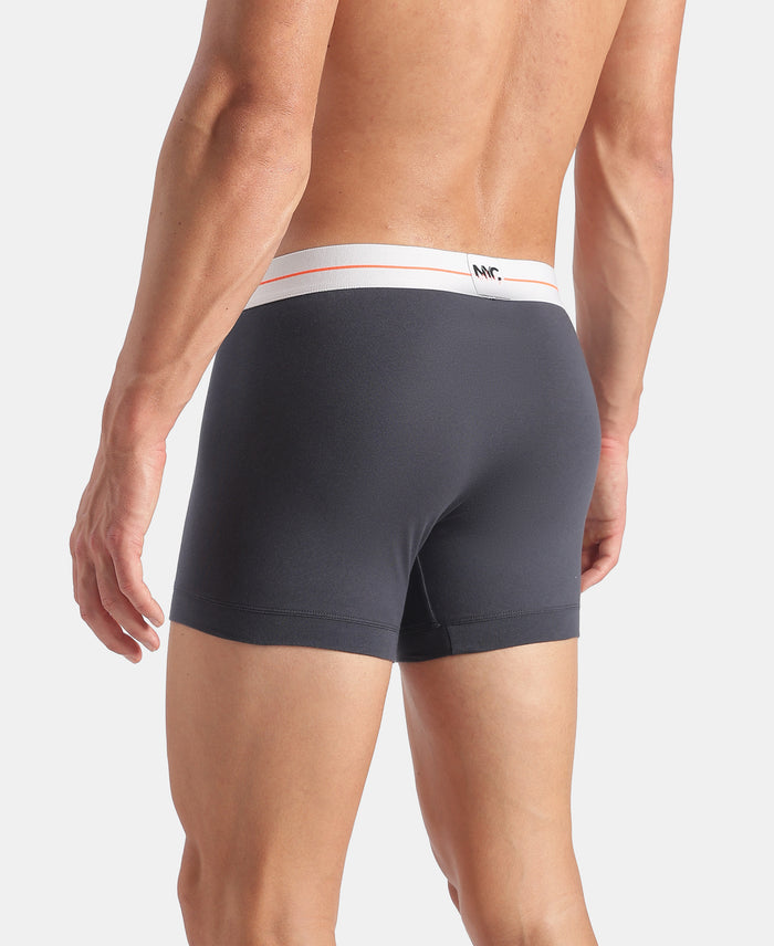 Super Combed Cotton Elastane Stretch Solid Trunk with Ultrasoft Waistband - Black & Golden Poppy (Pack of 2)