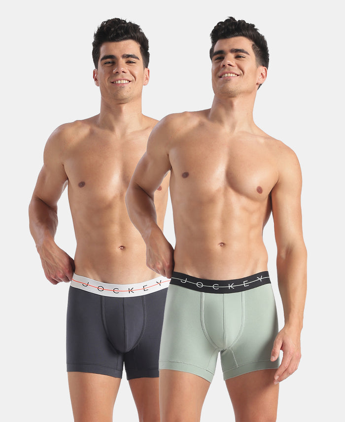 Super Combed Cotton Elastane Stretch Solid Trunk with Ultrasoft Waistband - Graphite & Jadeite (Pack of 2)