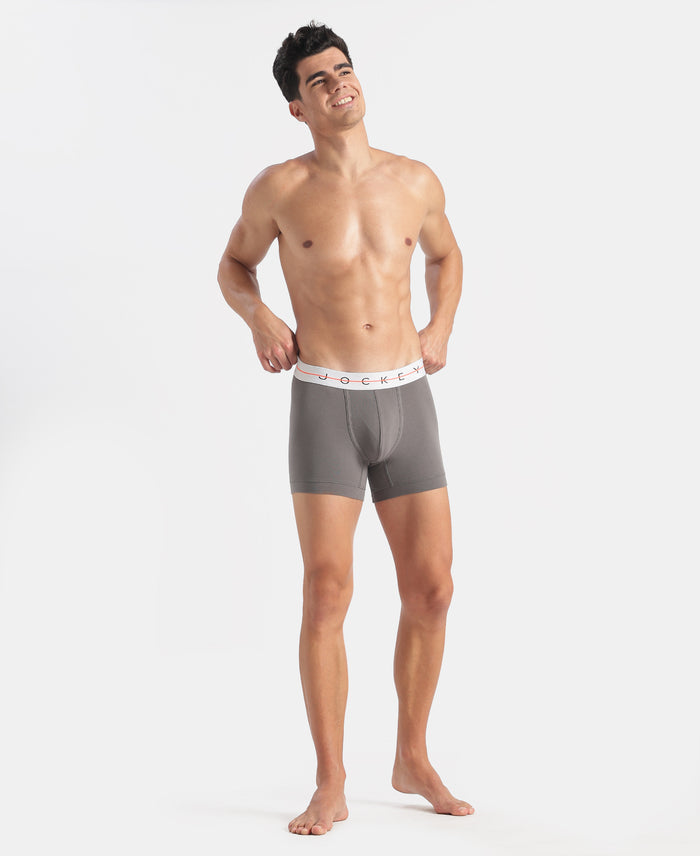 Super Combed Cotton Elastane Stretch Solid Trunk with Ultrasoft Waistband - Gunmetal & Purple Dove (Pack of 2)