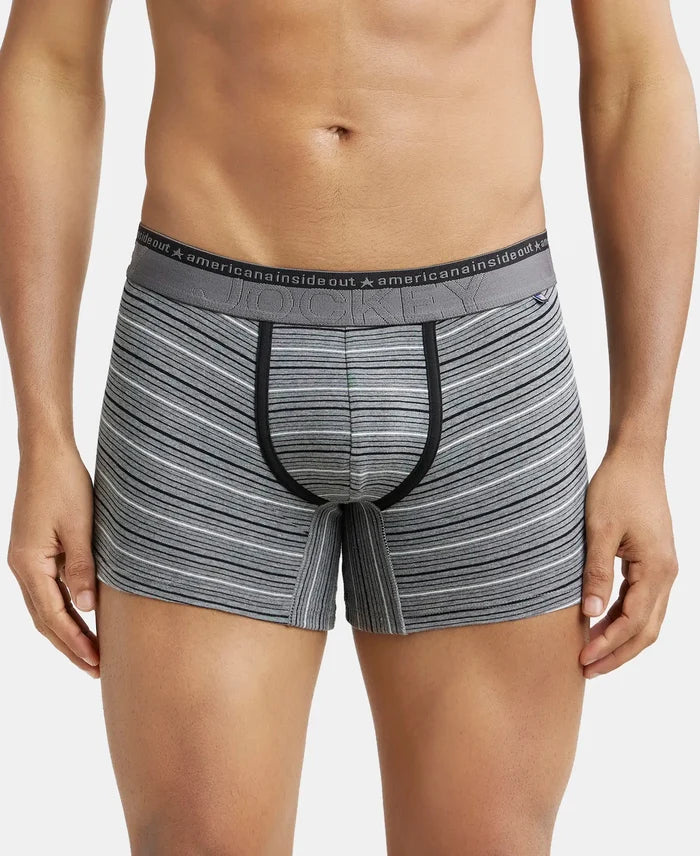 Super Combed Cotton Elastane Stripe Trunk with Ultrasoft Waistband - Mid Grey Melange-1
