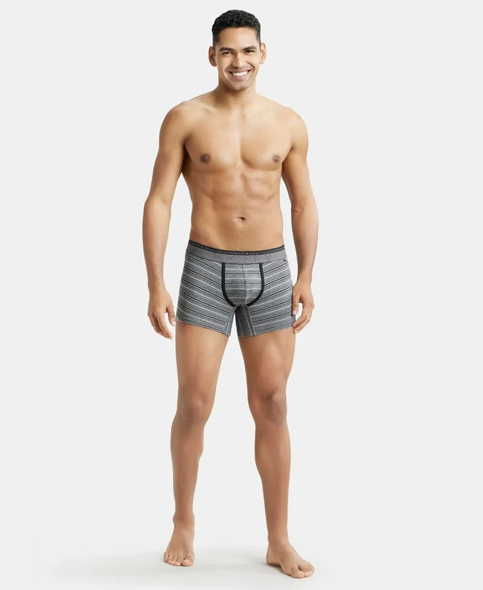 Super Combed Cotton Elastane Stripe Trunk with Ultrasoft Waistband - Mid Grey Melange-4