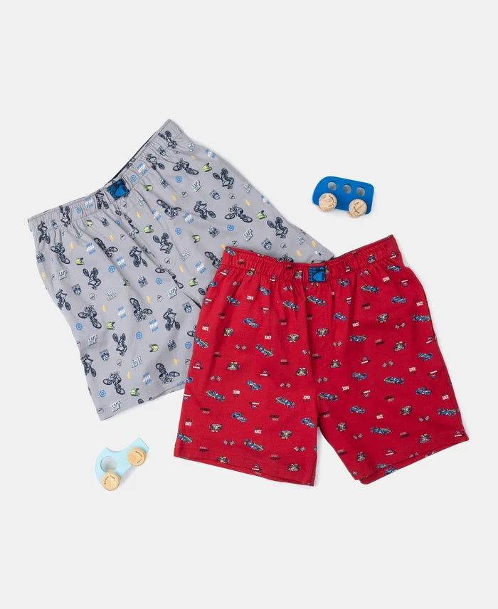 Super Combed Cotton Printed Boxer Shorts with Side Pockets - Chili Pepper & Monument (Pack of 2)