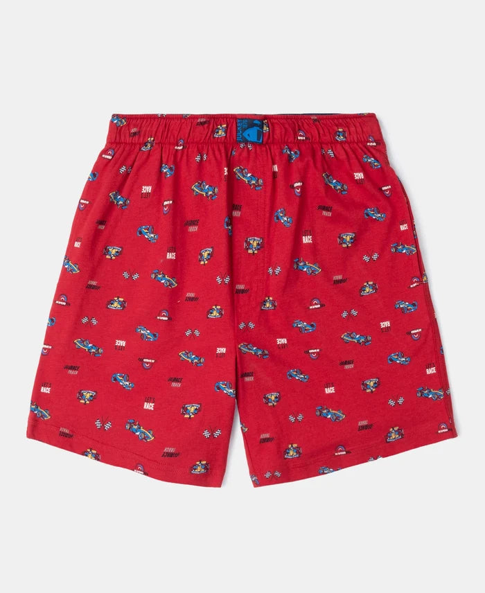 Super Combed Cotton Printed Boxer Shorts with Side Pockets - Navy & Chili Pepper (Pack of 2)