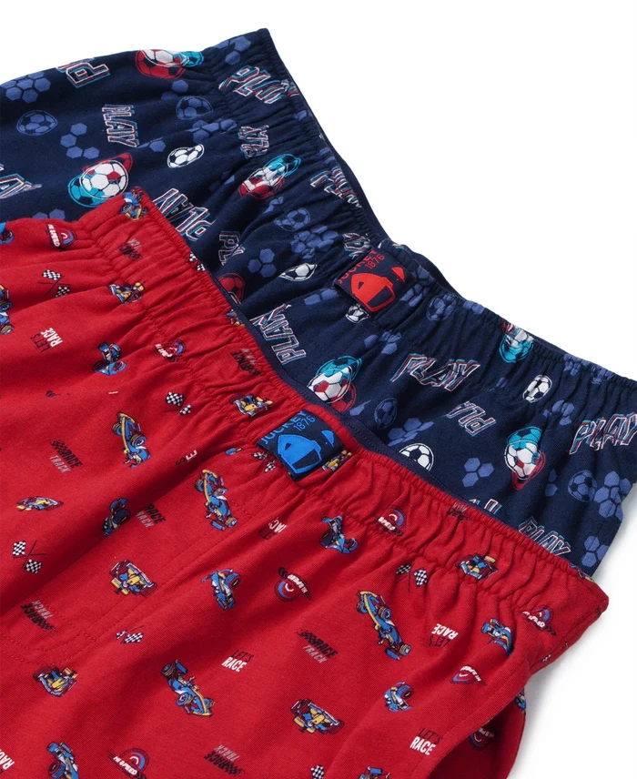 Super Combed Cotton Printed Boxer Shorts with Side Pockets - Navy & Chili Pepper (Pack of 2)