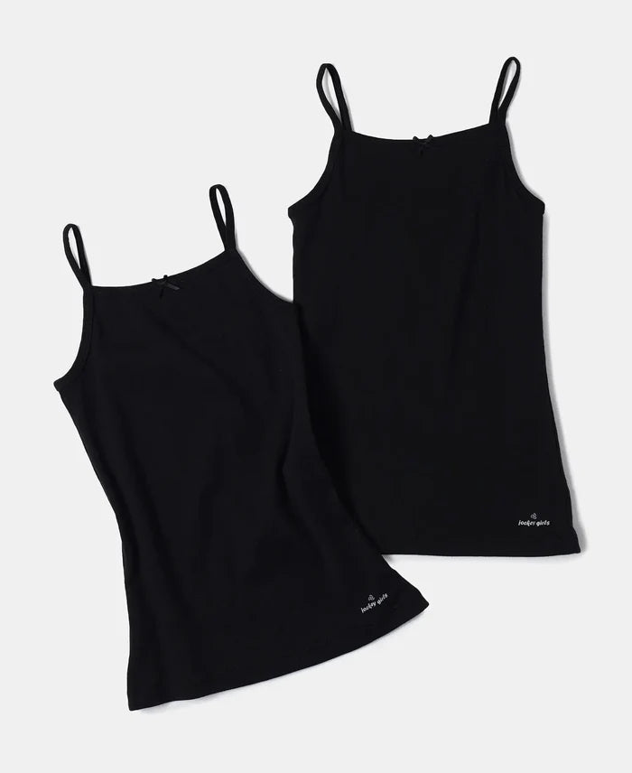 Super Combed Cotton Rib Fabric Camisole with Regular Straps - Black-2