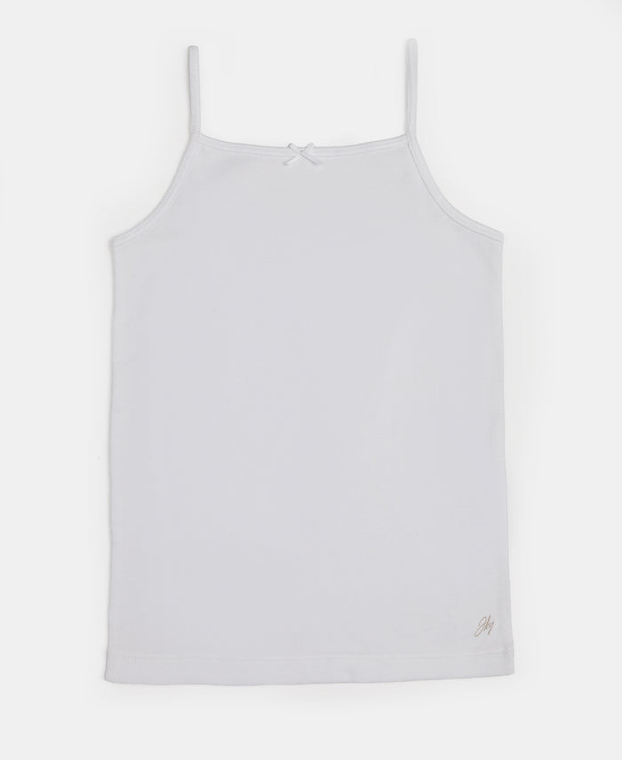 Super Combed Cotton Rib Fabric Camisole with Regular Straps - White & Skyway (Pack of 2)