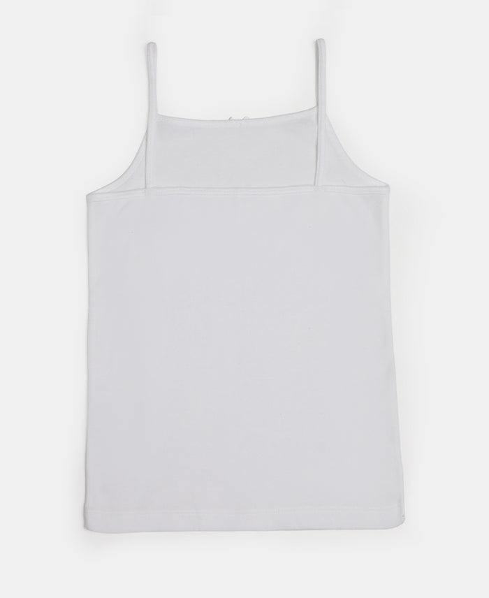 Super Combed Cotton Rib Fabric Camisole with Regular Straps - White & Skyway (Pack of 2)