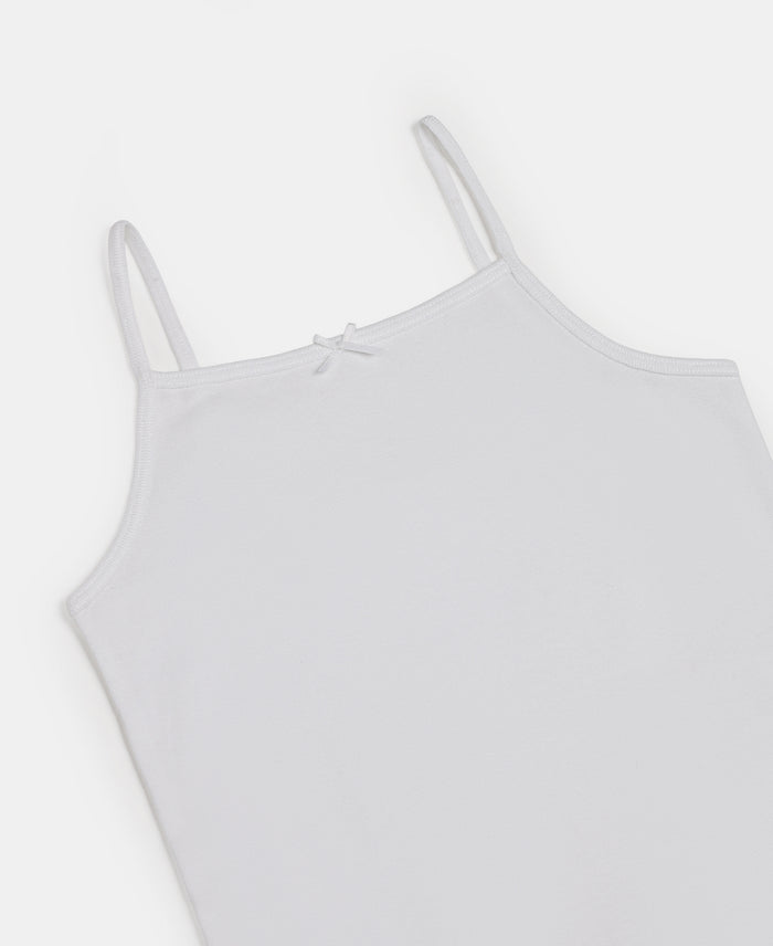 Super Combed Cotton Rib Fabric Camisole with Regular Straps - White & Skyway (Pack of 2)